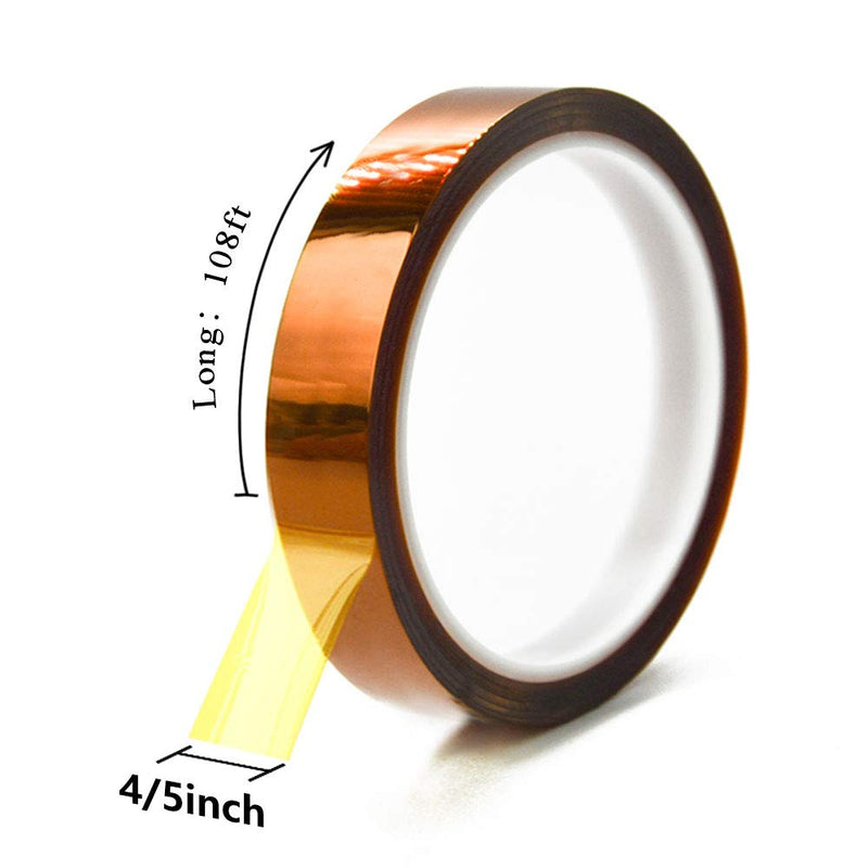 Heat Resistant Tape, Kapton Tape for Masking, Soldering, Protecting Circuit Board, Cellphone Data line and Battery 4/5" x 108ft, 2 Rolls