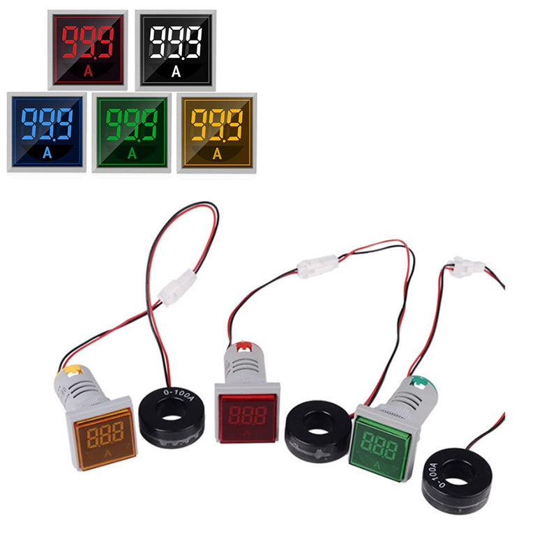 0-100A Digital Ammeter AC Current Meter LED Square Indicator Lamp Light Signal(Red)