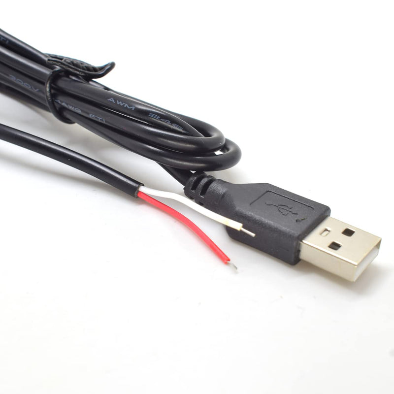 5pcs 1M/3.3ft Black 28AWG USB A Male Plug 2 Wire Power Cable Cord Connectors DIY