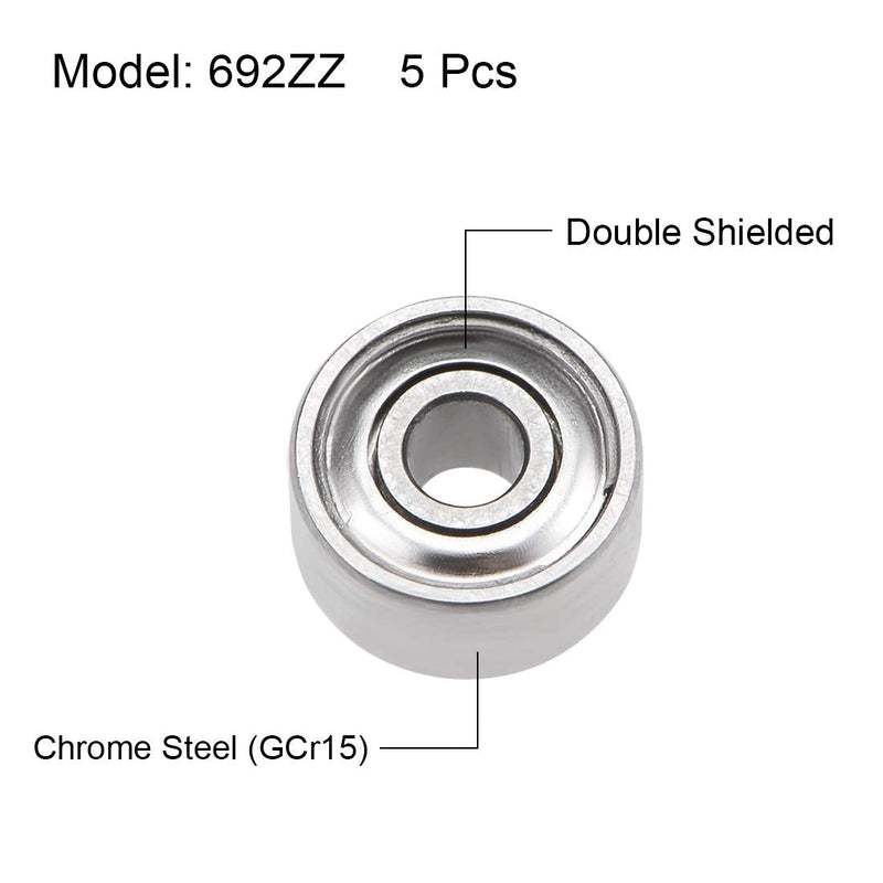 uxcell 692ZZ Deep Groove Ball Bearings 2mm Inner Dia 6mm OD 3mm Bore Double Shielded Chrome Steel Z2 5pcs 2mmx6mmx3mm