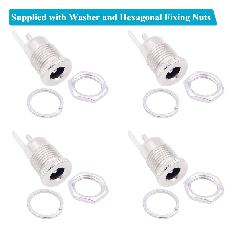 Fancasee (4 Pack) 5.5mm x 2.1mm Female DC Power Jack Socket Panel Mount 2 Pin Solder Type Metal Power Supply Jack Connector Adapter Socket