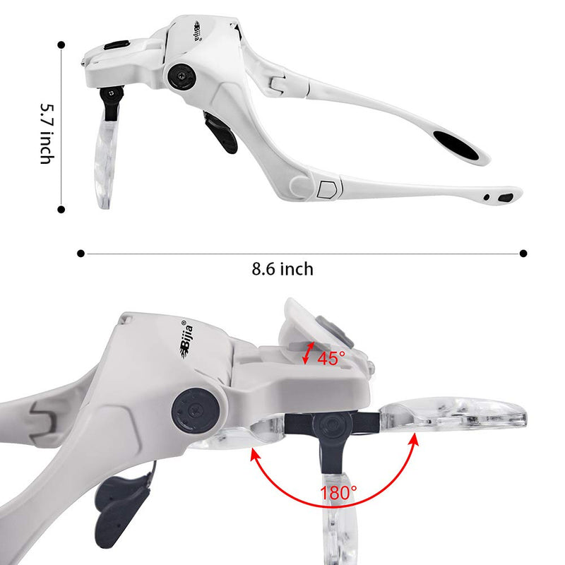 BIJIA Upgraded Version Headband Interchangeable(1.0X, 1.5X, 2.0X, 2.5X, 3.5X) Magnifying Glass with LED Lights for Close Work and Eyelash Extensions 9892B2:3AAA battery
