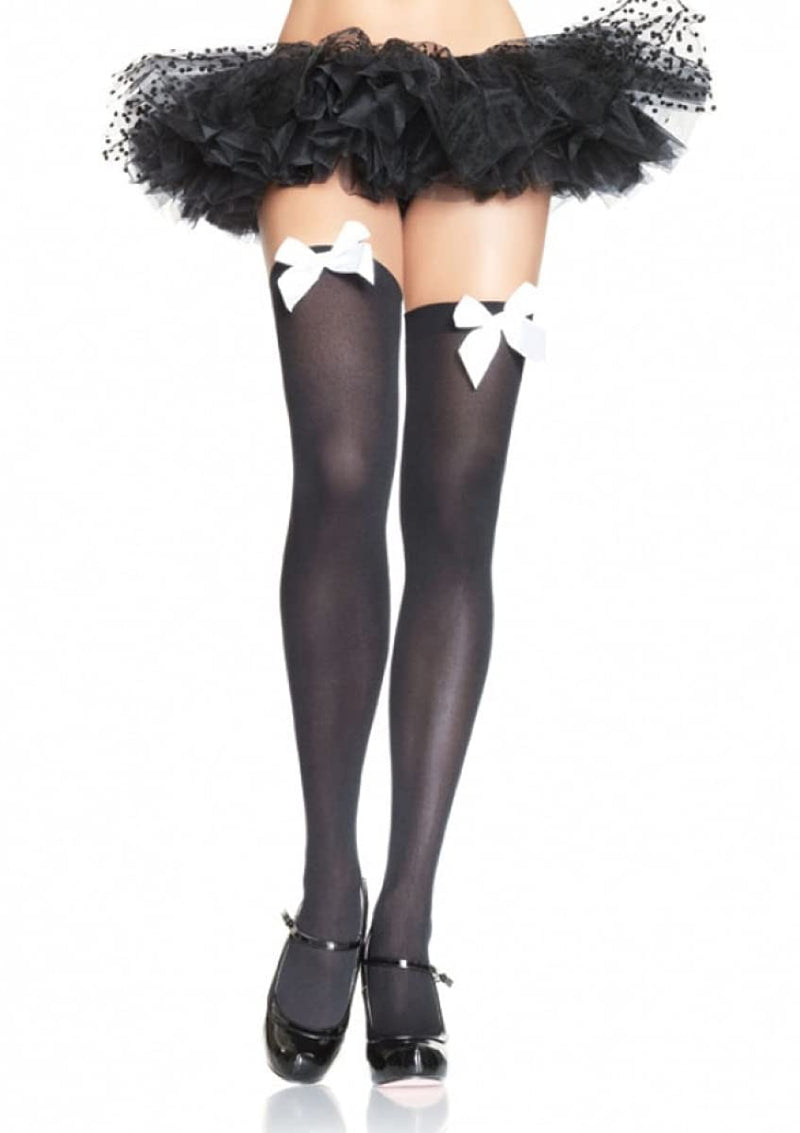 Leg Avenue Women's Satin Bow Accent Thigh Highs One Size Black