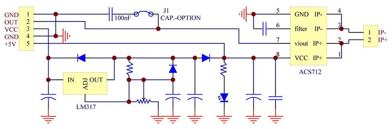 Electronics-Salon DIN Rail Mount AC/DC Current Sensor Module, Based on ACS712 (+/-20Amp) +/-20Amp