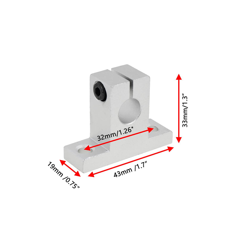 Bitray SK10 Aluminum Linear Motion Rail Clamping Rod Rail Guide Support for 10mm Dia Shaft - 4pcs