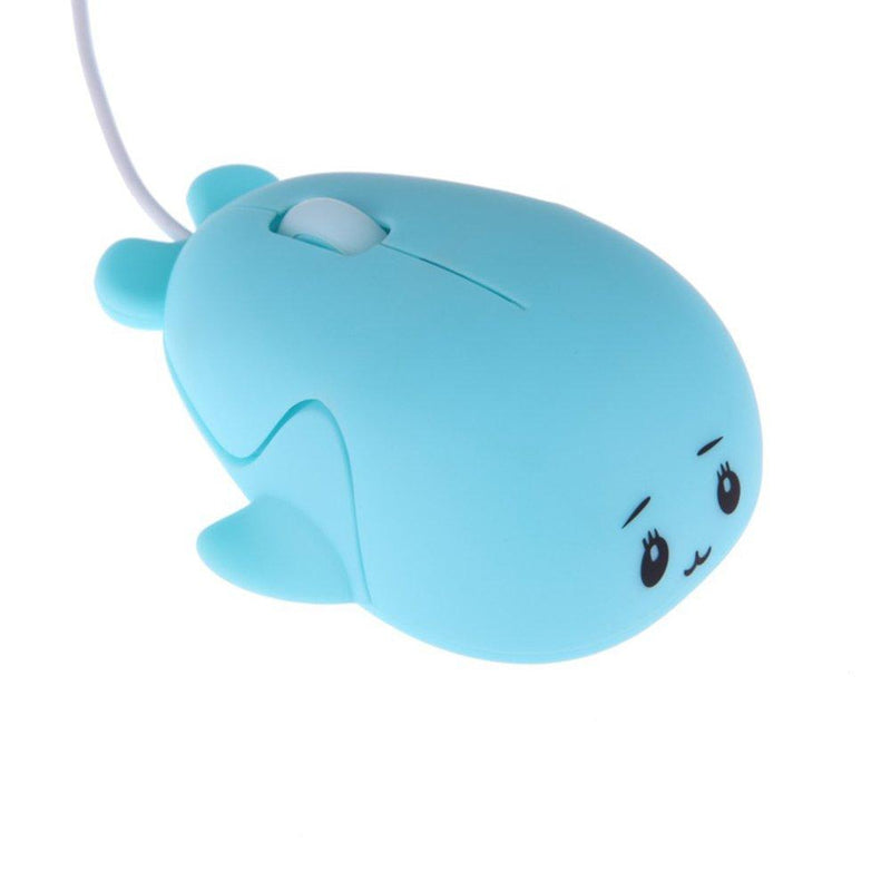 Fashionable Cute Animal Baby Dolphin Shape USB Wired Mouse 1600 DPI Optical Mice Mini Small Kids Children Mice for PC Laptop Computer (Blue) Blue