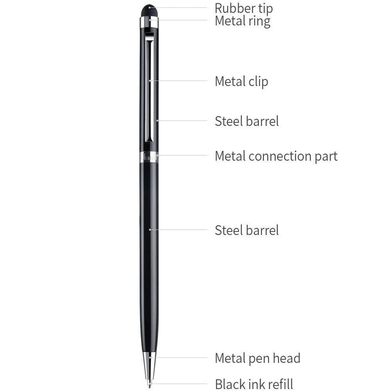 ChaoQ Stylus Pens for Touch Screens (5 Pcs), 2 in 1 Slim Capacitive Stylus Ballpoint Pens (Black Ink), with 10 Replaceable Rubber Tips (Black,Silver,Blue,Gold,Green) black, silver, blue, gold, green