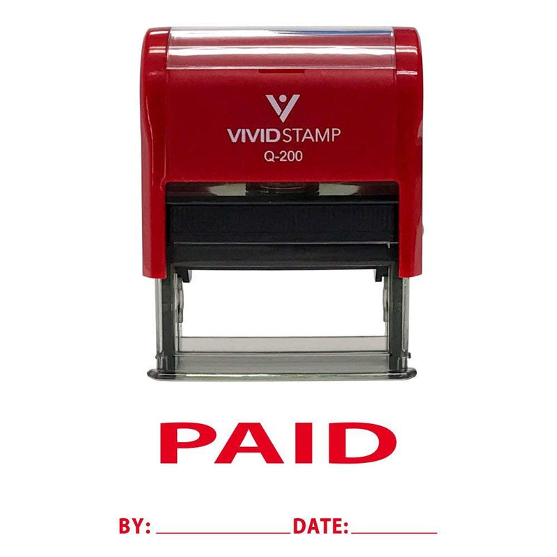 Paid by Date Self Inking Rubber Stamp (Red Ink) Medium Medium - 9/16" x 1-1/2" Red