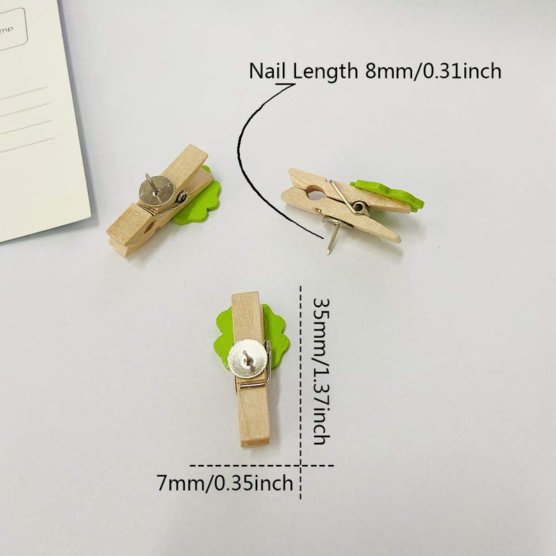 haowei 20 Pcs Creative Wooden Clip Thumbtack Four-Leaf Clover Decoration Push Pin Photo Wall Cork Board Bulletin Board Use Nail Paper Picture Postcard File Memo Note Menu Drawing Pin Accessories