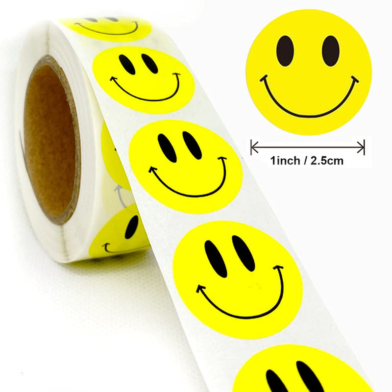 Smile Face Stickers - Happy Face Stickers Circle Dots Stick Labels, Yellow Smile Face Stickers for for Packaging Bags, Box, Gifts, Mailer Seal Sticker, 500 Pieces per Roll(Yellow)