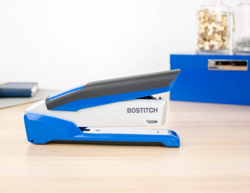 Bostitch InPower Spring-Powered Premium Desktop Stapler - One Finger, No Effort, Blue/Silver (1118)