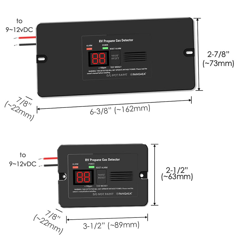PANGAEA Digital RV Propane Gas Detector with 85dB Loud Alarm, DC 12V, for Trailer, Motorhome, Motorcoach (Flush Mount - Black) Flush Mount - Black