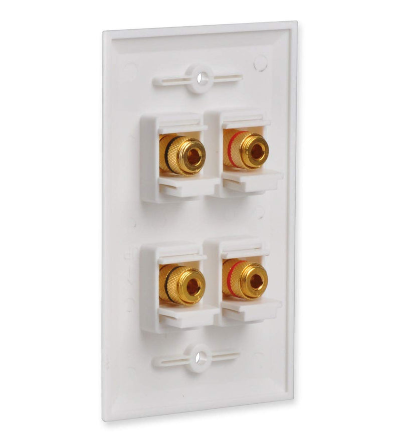 Speaker Wall Plate with 4 Banana Binding Posts, HTTX White Gold-Plated Female Speaker Wire Socket Connector for Wallplate with Black & Red Rings
