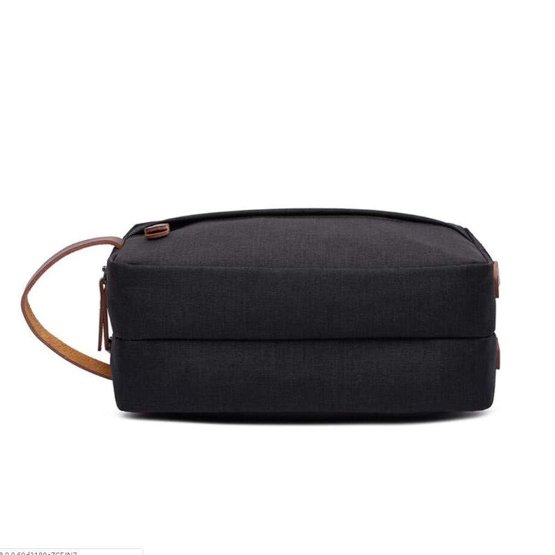 Tumecos Men’s Toiletry Bag Leather Waxed Canvas Shaving Dopp Kit Travel Accessories Organizer Bag (Black2) Black2
