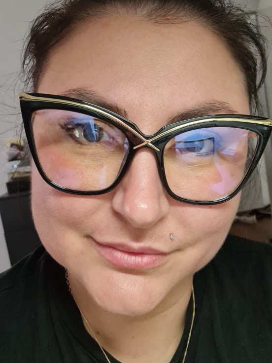 FEISEDY Women Oversized Square Blue Light Blocking Glasses Anti Eyestrain Cat Eye Fashion Eyewear B2956 Black 55 Millimeters
