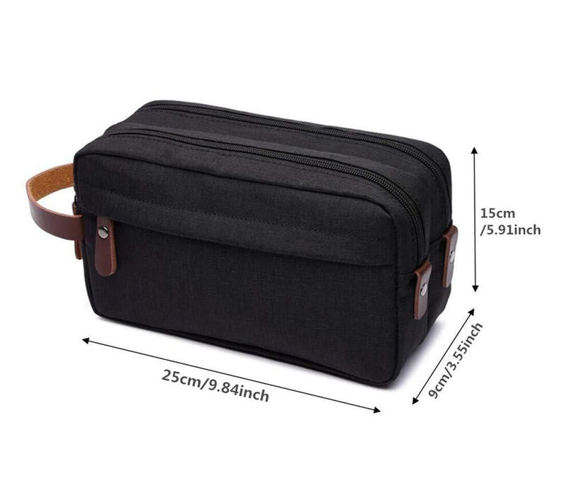 Tumecos Men’s Toiletry Bag Leather Waxed Canvas Shaving Dopp Kit Travel Accessories Organizer Bag (Black2) Black2
