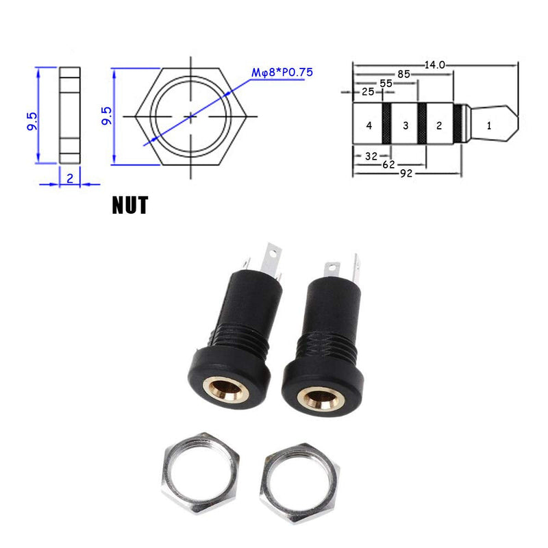 Ximimark 4Pcs 3.5MM Audio Video Jack Socket Stereo Solder Panel Mount Jack Connector Headphone Jack Connector 3 Pole Black with Nut