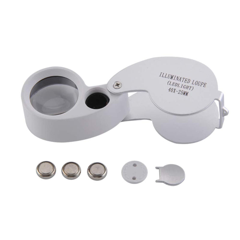 Illuminated Jewelers Eye Loupe Magnifier, 40X Foldable Magnifying Glass with Bright LED Light for Gems, Rocks, Stamps, Coins, Watches, Hobbies etc