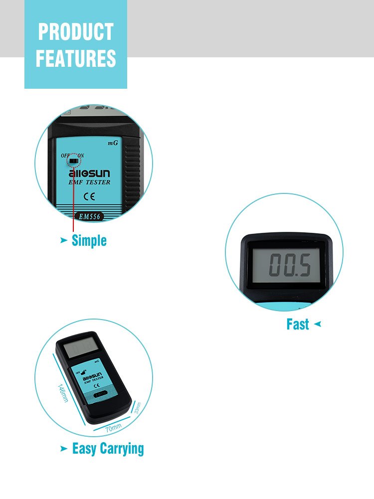 allsun Digital EMF Tester Electromagnetic Radiation Meter Electromagnetic Field Wave Detector Magnitude Detector Handheld LCD Household Dosimeter