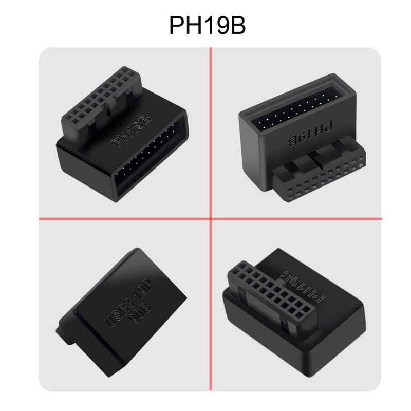chenyang CY Motherboard USB 3.0 20Pin Male to Female Extension Adapter Up & Down Angled 90 Degree Overmold 1Set/2Pcs BLACK 2PCS ADAPTER-USB3.0-20PIN