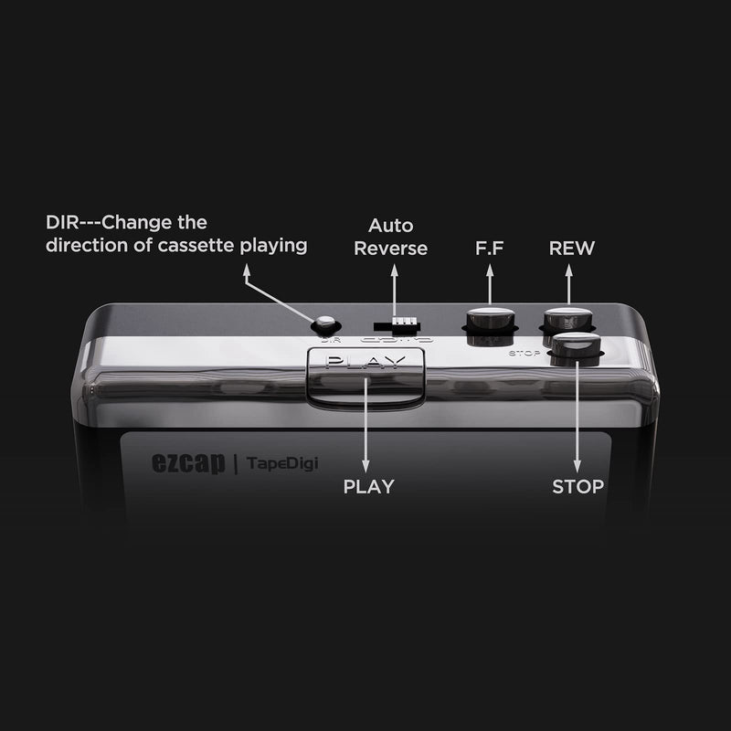 Ezcap USB Cassette Tape to MP3 Converter, Digital Tape Player Cassette Capture Converts Tape to MP3 into USB Flash Drive, No PC Required Black
