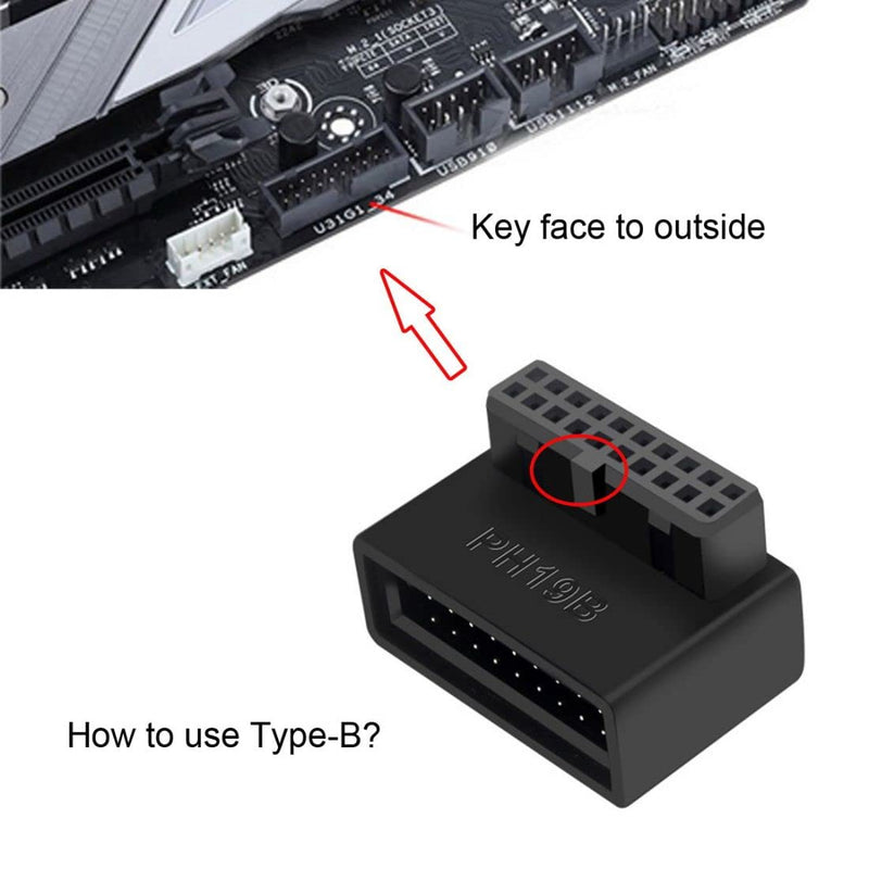 chenyang CY Motherboard USB 3.0 20Pin Male to Female Extension Adapter Up & Down Angled 90 Degree Overmold 1Set/2Pcs BLACK 2PCS ADAPTER-USB3.0-20PIN