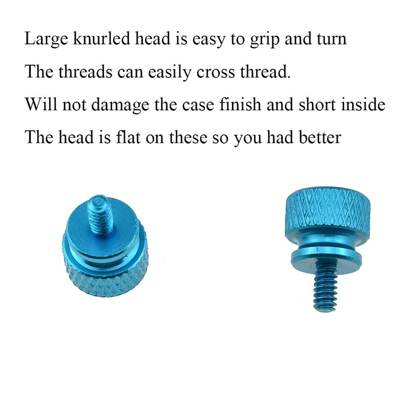 Hahiyo Anodized Aluminum Thumbscrews 6#-32 Thread Size Large Knurled Head Cage Mounts Hand Tighten Easy to Grip and Turn Not Damage Inside Sturdy for Computer Case PCI Slot Motherboard Blue 10pcs 6#-32-Blue-10Pieces