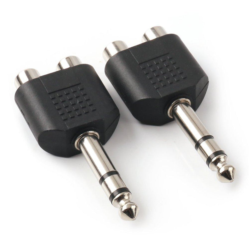NANYI 1/4 Inch 6.35mm Male to 2 RCA Female Audio Heads, 1/4 Inch 6.35mm M One-Two RCA F Stereo Interconnect Audio Adapter, 2Pack(6.35mm M-2xRCA F-TRS) 6.35mm M-2xRCA F-TRS