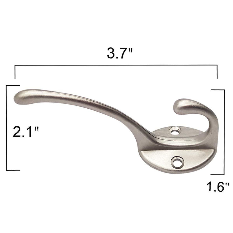 10 Pack Heavy Duty Dual Coat Hooks Wall Mounted with 40 Screws Retro Double Hooks Utility Black Hooks for Coat, Scarf, Bag, Towel, Key, Cap, Cup, Hat (Silvery) Silvery