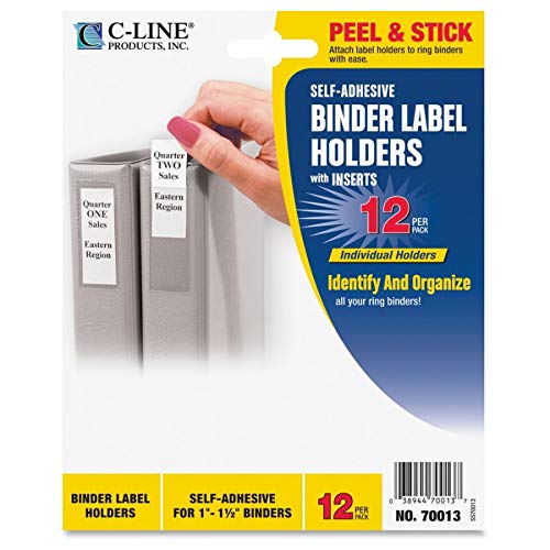 C-Line Self-Adhesive Binder Label Holders for 1-1/2" Ring Binders, 1" x 2-13/16", 12 per Pack (70013) 1 to 1.5-Inch Binders