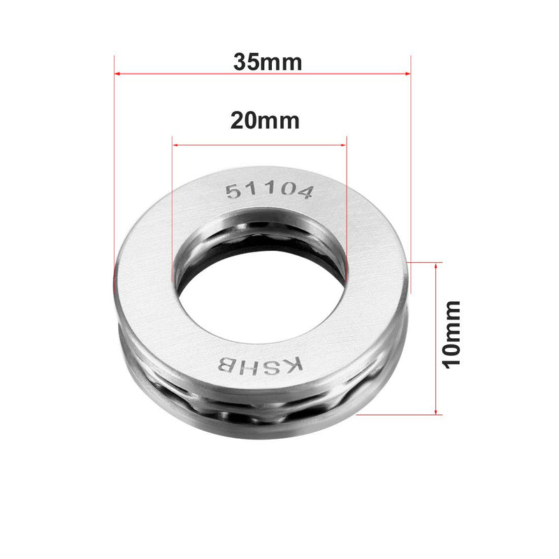 uxcell 51104 Thrust Ball Bearings 20mm x 35mm x 10mm Chrome Steel ABEC3 Single Row Roller 2pcs