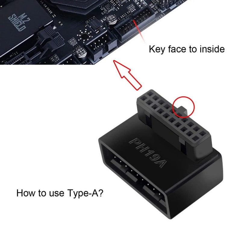 chenyang CY Motherboard USB 3.0 20Pin Male to Female Extension Adapter Up & Down Angled 90 Degree Overmold 1Set/2Pcs BLACK 2PCS ADAPTER-USB3.0-20PIN