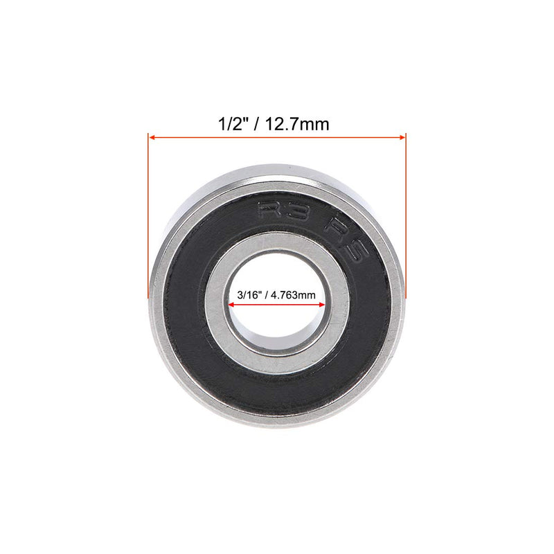 uxcell R3-2RS Deep Groove Ball Bearing 3/16-inchx1/2-inchx0.196-inch Sealed Z2 Lever Bearings 5pcs 3/16"x1/2"x10/51"