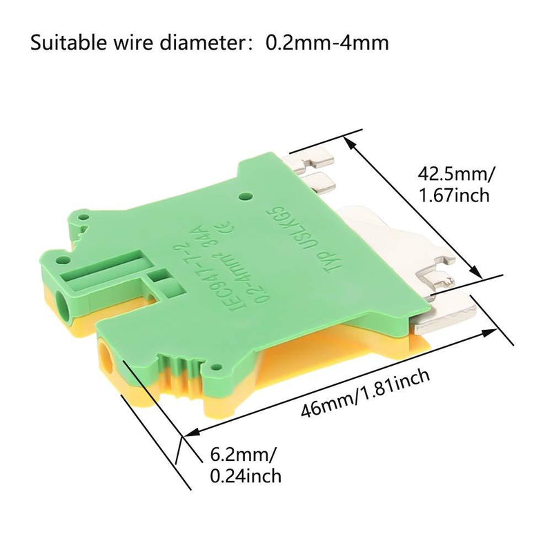 Fielect USLKG5 DIN Rail Terminal Blocks Screw Clamp Connector DIN Rail Terminal Block Kit DIN Rail Mount, 800V 34A, 0.2-4mm2, 10 Pcs, Yellow-Green 10Pcs USLKG5