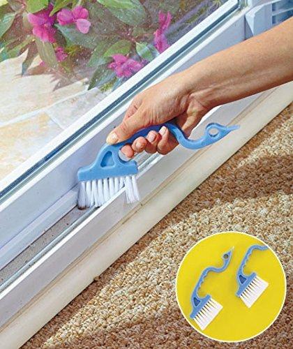 Rienar 2pcs Window Track Cleaning Brushes, Hand-held Groove Gap Cleaning Tools Door Track Kitchen Cleaning Brushes Set(Blue)