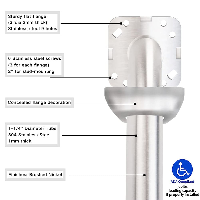 Bathroom Grab Bars Stainless Steel Handrail ADA Compliant 500lbs bathtubs and Showers Toilet Handle Safety for Handicap, Elderly, Disabled, Injury (12 inches) 12 inches