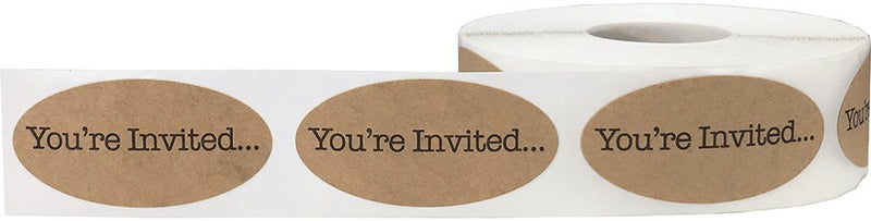 You're Invited Motivational Saying Labels Natural Kraft 1 x 2 Inch Oval 500 Total Stickers