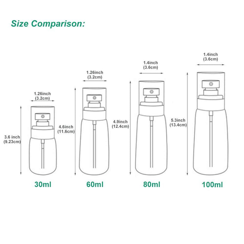 JOSALINAS 4PCS Fine Mist Spray Bottle 2oz/60ml Plastic Empty Clear Refillable Travel Container Essences Rose Water Mister 60ml/2oz