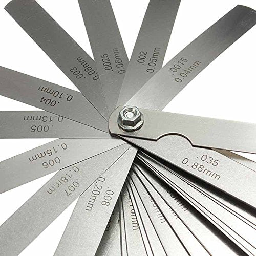 Mayata 2 Pieces Stainless Steel Removable Feeler Gauge Dual Marked Metric and Imperial Gap Measuring Tool (32 Blades Feeler Gauge, 16 Blades Feeler Gauge) Silver 32 Blades Feeler Gauge, 16 Blades Feeler Gauge
