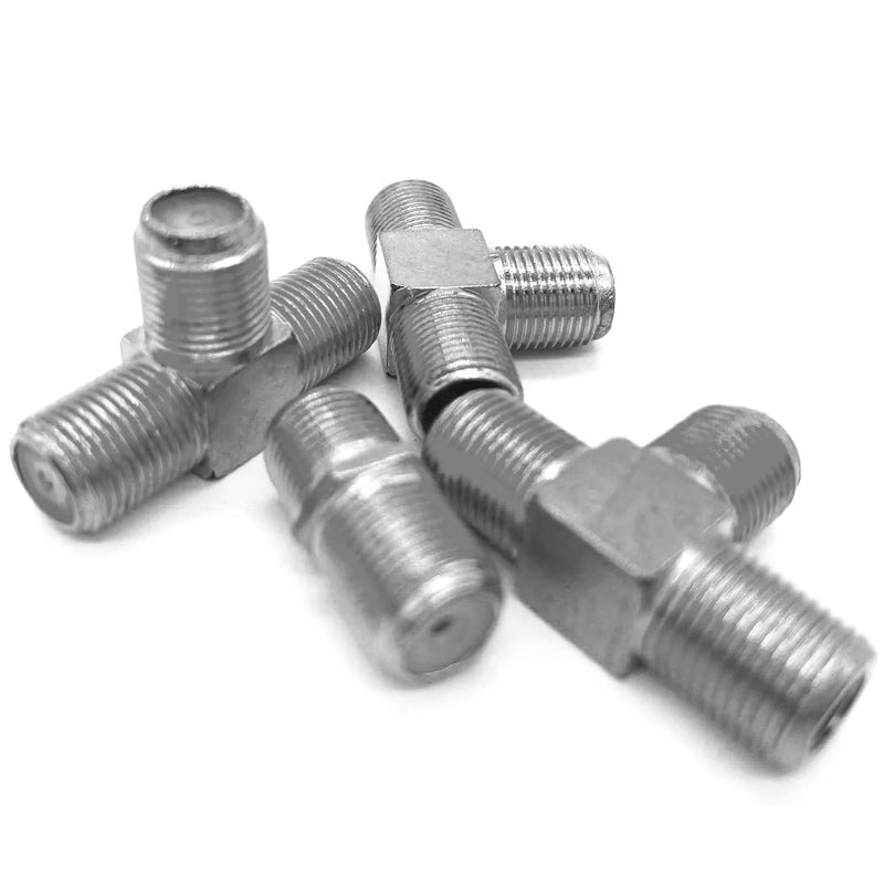 10 Pack RG6 Coax Coaxial Cable Extender and F Type RG6 Female to 2 Female 3 Way Coax Cable T Splitter Adapter, Coaxial Cable Connector T Shape and Female to Female for TV Video VCR Antenna Satellite Silver