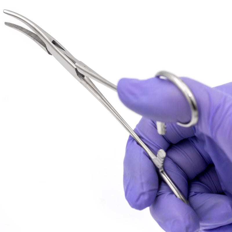 Briggs Precision Kelly Forceps Locking Tweezers Clamp, Silver, Curved, 5-1/2 Inch