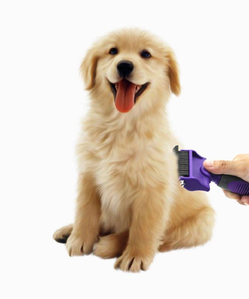 Dematting Comb with Double Sided Professional Rake By Hertzko - Suitable for Dogs and Cats - Removes Loose Undercoat, Tangles, Mats and Knots - Great Grooming Tool for Brushing and Deshedding