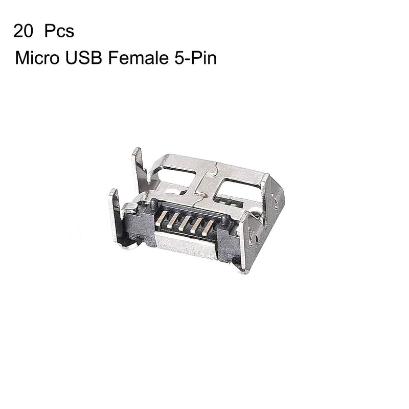 uxcell 20PCS Micro USB Female Socket Connector Jack Port, 5-Pin DIP 180 Degree, Repair Replacement Adapter