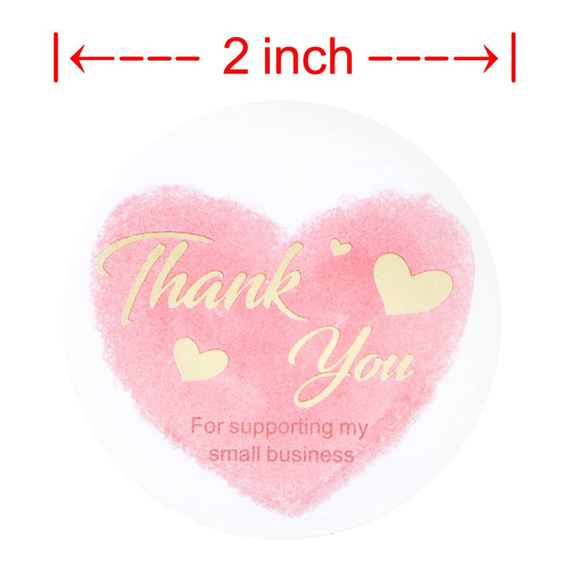 2 Inch Thank You Stickers (500 per Roll) - Natural Brown Kraft Stickers (Permanent Adhesive) for Store Owners, Crafts, Organizing, Jar and Canning Labels (Pink)