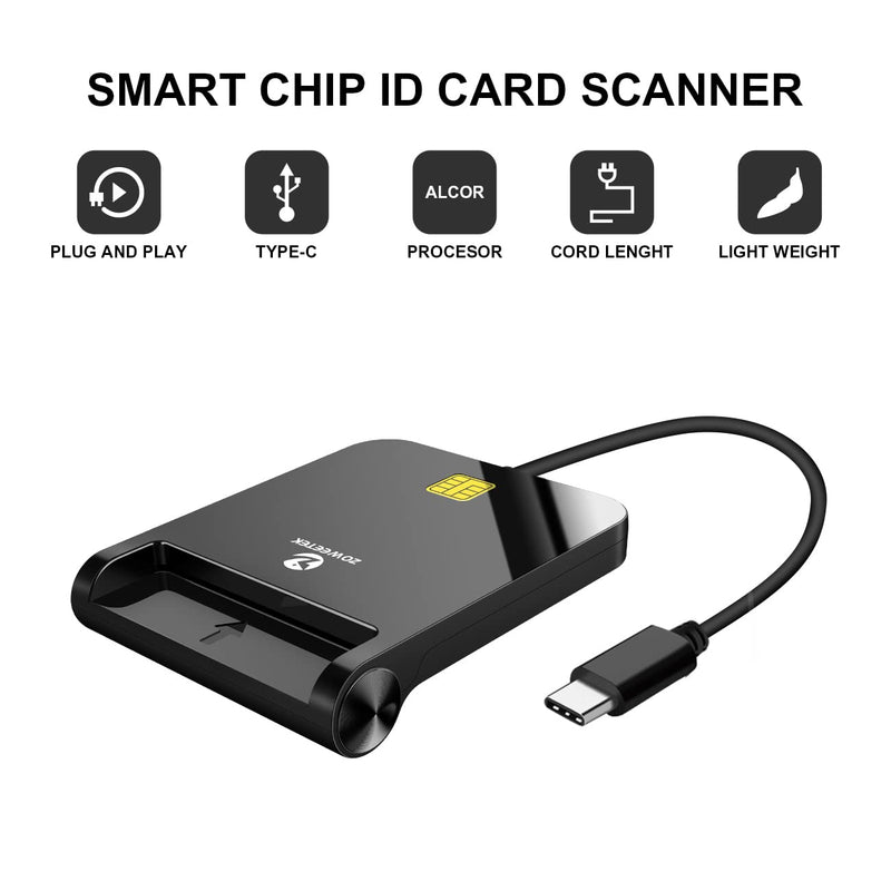 ZOWEETEK CAC Reader USB C, CAC Card Reader Military, DOD Military USB Common Access CAC, Compatible with Windows, Mac OS and Linux (Type C)