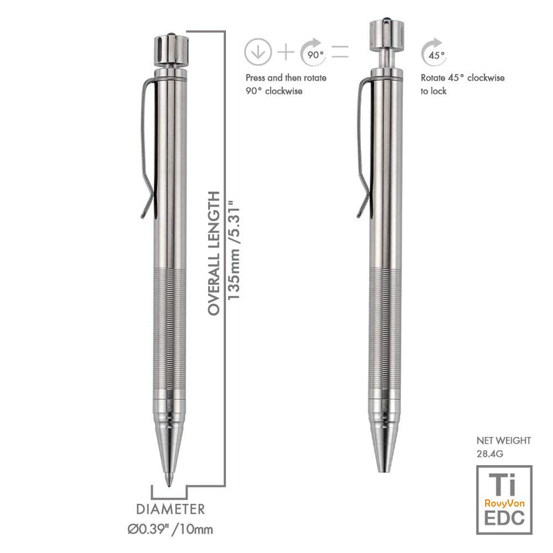 Tactical Pen Titanium, Quality Ballpoint Pens, Bolt Action Pen, Edc Self Defense Survival Pen(Commander C20)