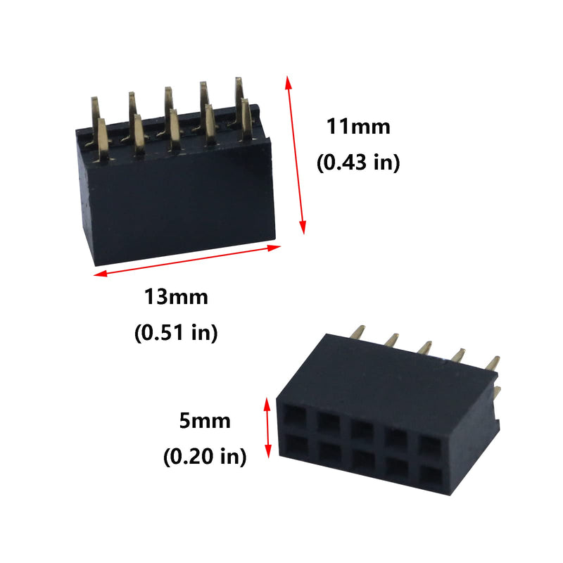 Antrader 50pcs 2.54mm 2x5Pin Dual Rows Straight Female Pin Header Socket Connector Strip 5 Pin,Double Row Female Socket