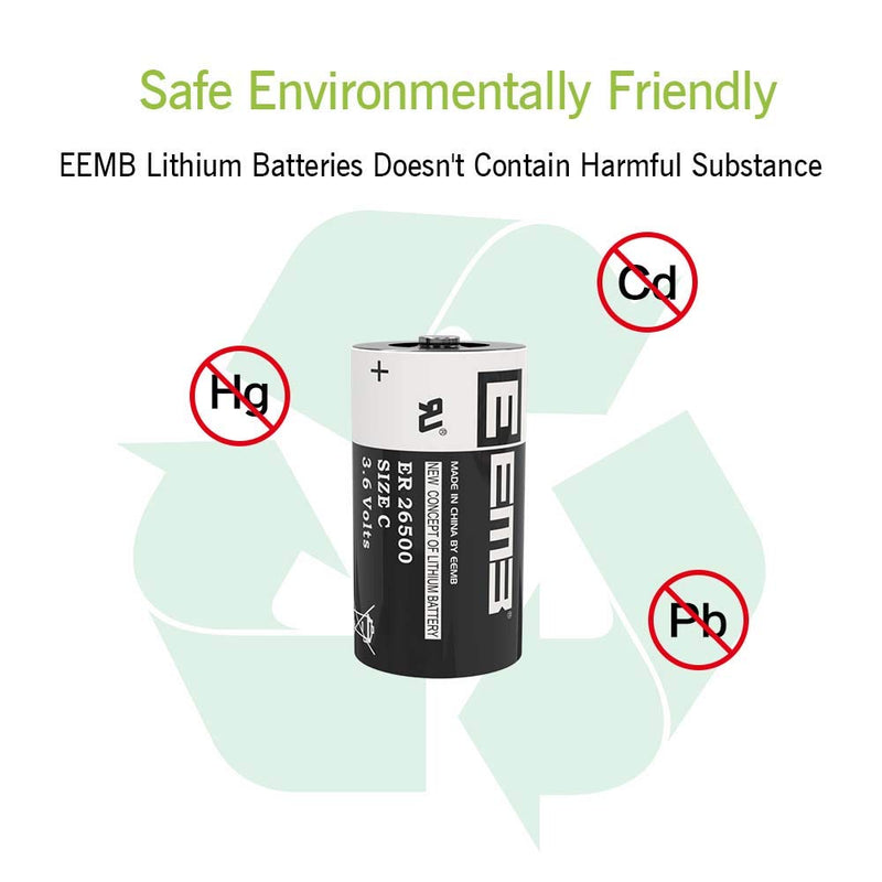4X EEMB ER26500 Nonrechargeable 3.6V Lithium Battery Li-SOCL₂ C Size 9000mAh High Capacity UL Certified Single-Use 3.6V Lithium Thionyl Chloride Battery DO NOT Charge Battery 4
