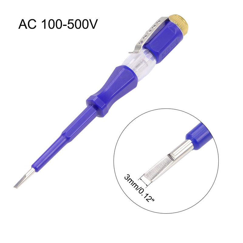 uxcell Voltage Tester AC 100-500V with 3mm Slotted Screwdriver with Clip for Circuit Test, Blue, Pack of 4
