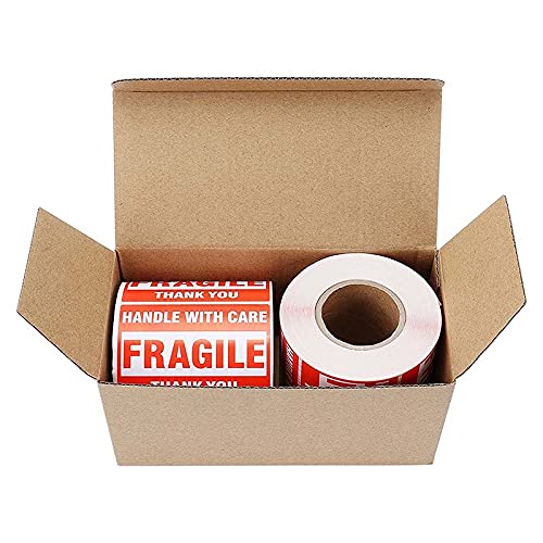 Immuson Warning Fragile Tape, 3" X 2" Fragile Handle with Care Warning Stickers for Shipping and Packing,500 Labels Per Roll (1 Roll) 1 Roll